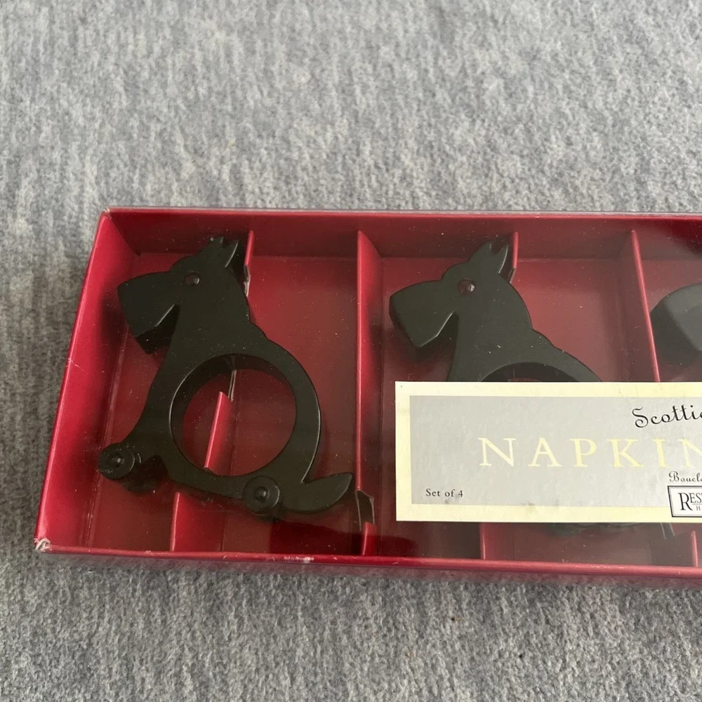 Restoration Hardware Scottie Dog Napkin Rings Set 4 Wheeled Black Original Box